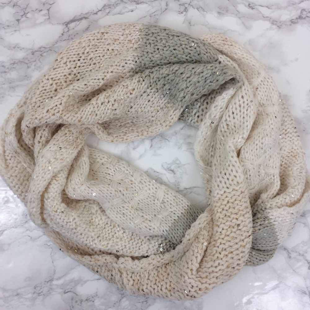 Curations Caravan Oatmeal Grey Sequin Knit Scarf